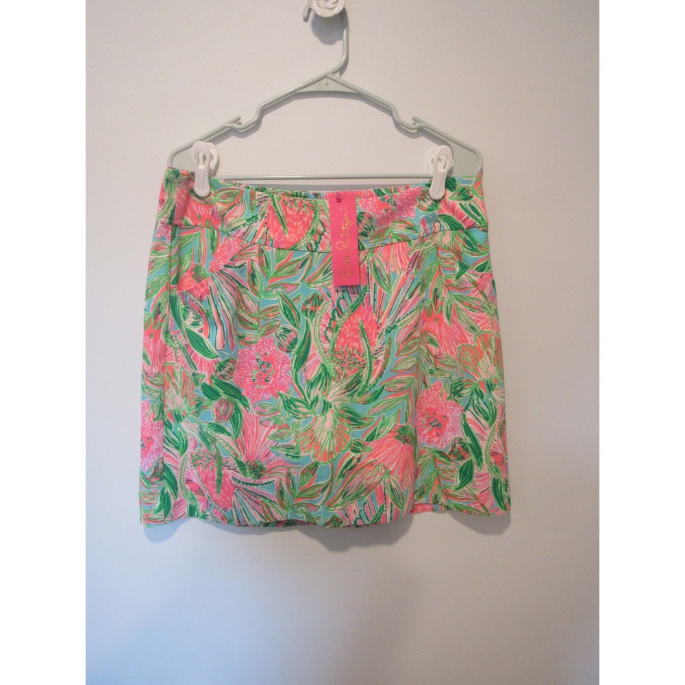 Lilly Pulitzer Jonas Skort Blue Horizon Coming In Hot Floral Pink Green 12 NWT